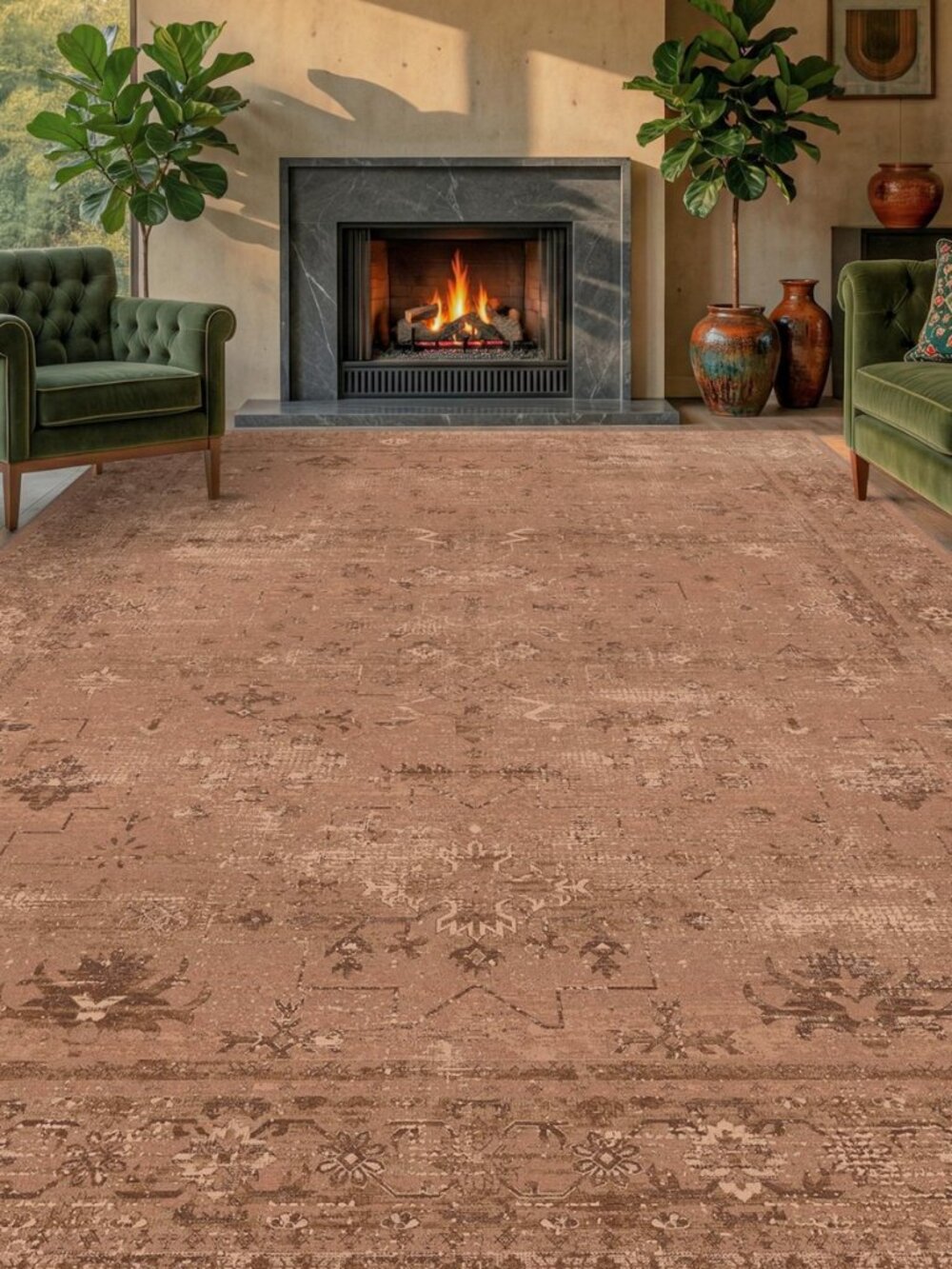 Terracotta 8x10 Washable Area Rugs for Living Room, Non-Slip Low Pile Rust